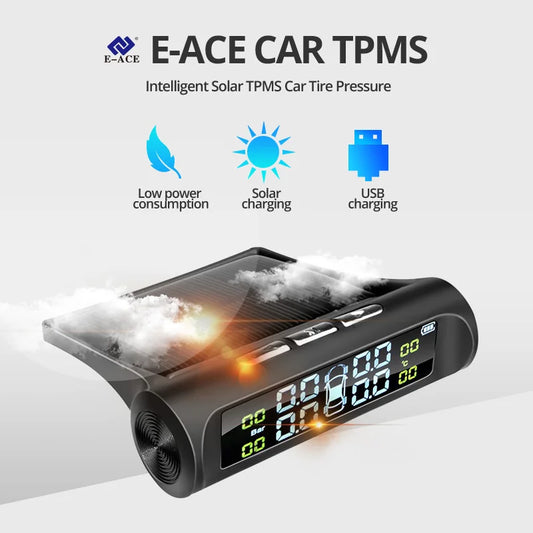 E-ACE Solar Power TPMS – Car Tire Pressure & Temperature Alarm System