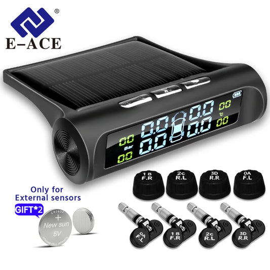 E-ACE Solar Power TPMS – Car Tire Pressure & Temperature Alarm System