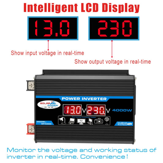 [Hot Sale] 4000W Power Inverter – 12V to 220V/110V Pure Sine Wave with USB & LED Display