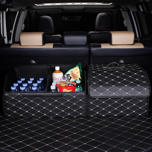 Car Trunk Organizer Box – Large Capacity Folding Leather Storage Bag