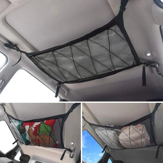 Double Layer Car Ceiling Storage Net – Adjustable Interior Roof Organizer
