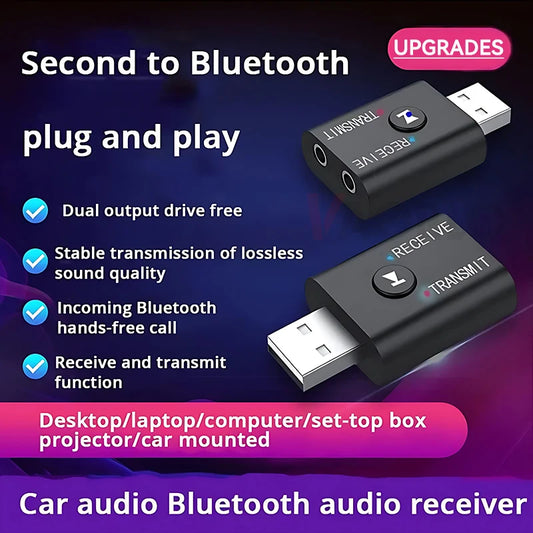 2-in-1 Bluetooth Audio Transmitter & Receiver – Wireless Adapter with HD Mic, 3.5mm AUX & USB