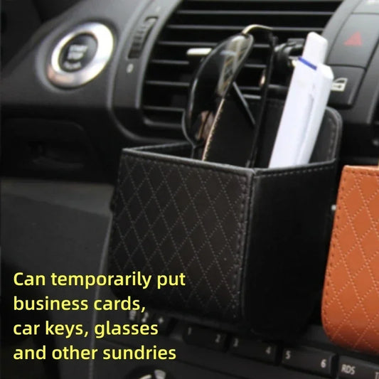 1pc Car Air Outlet Storage Bag – Leather Dashboard Organizer for Phone, Keys & Sunglasses
