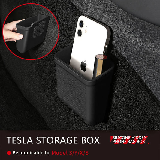 Silicone Car Storage Box for Tesla Model 3/Y/S/X (2017–2023) – Hidden Organizer Tray & Multi-Purpose Holder