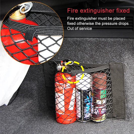 Car Back Seat Mesh Trunk Organizer – Elastic Net Pocket with Magic Sticker for Universal Storage