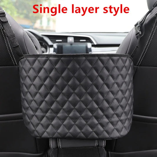 Car Middle Seat Storage Net – Large Capacity Leather Hanging Organizer for Back Seat