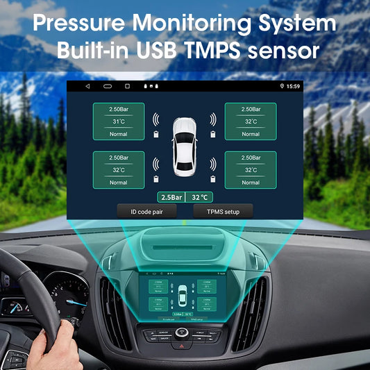 JMCQ USB Android TPMS – Tire Pressure Monitoring System with 5 Sensors