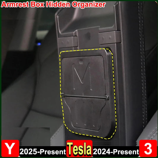 Tesla Model Y Juniper 2025 Armrest Hidden Storage Box – Center Console Organizer Case (Compatible with Model 3 Highland 2024)