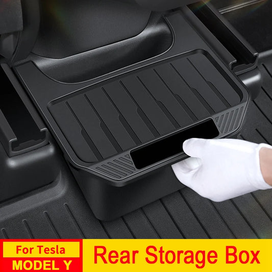 Rear Seat Storage Box for Tesla Model Y (2021–2025 Juniper) – Backseat Center Console Organizer & Trash Bin