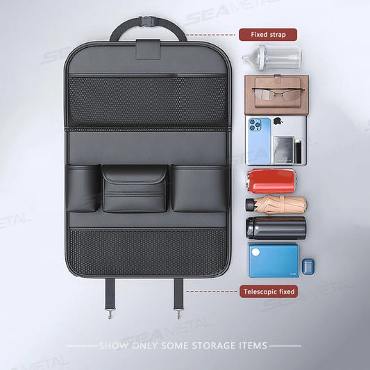 SEAMETAL 8-in-1 Car Seat Back Storage Bag – Foldable Tray & Multi-Function Organizer