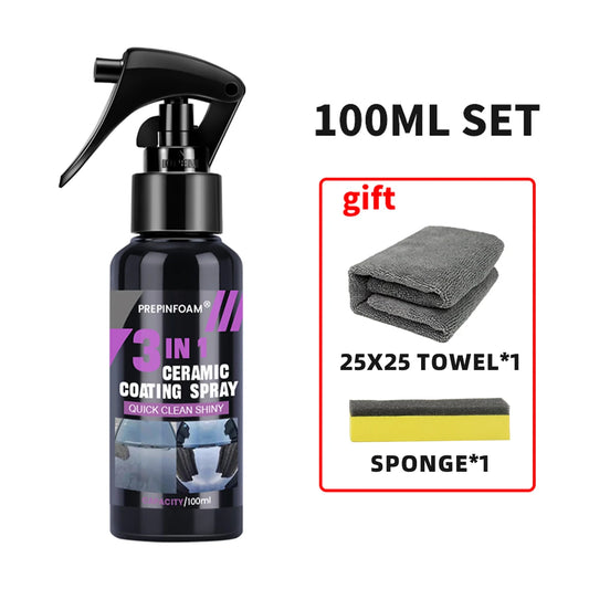 3-in-1 Car Ceramic Liquid Coating Spray – Nano Crystal Hydrophobic Polish & Paint Protection Wax