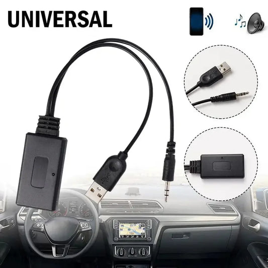 Universal Car Bluetooth Audio Adapter – Wireless Receiver with USB & 3.5mm AUX Support