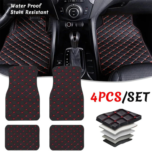 Car Floor Mats 4PCS – Universal PU Leather Waterproof Auto Foot Pad Protector Set