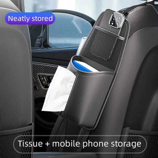 Car Seat Side Storage Bag – Hanging Organizer with Tissue Holder