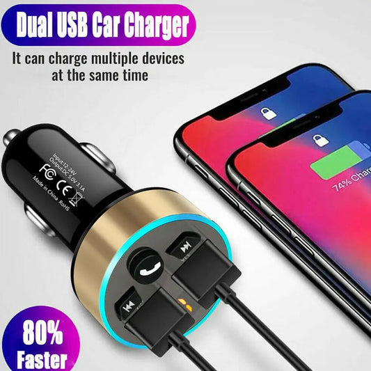 FM Transmitter Stereo Car MP3 Player – Dual USB 3.1A Fast Charging Bluetooth 5.0 Hands-Free Kit