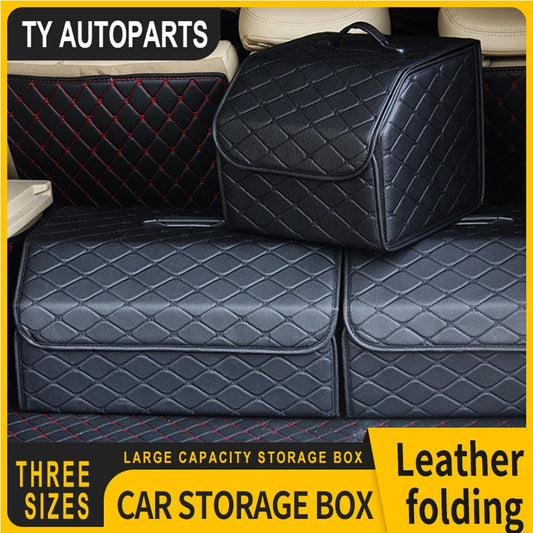 Car Trunk Organizer Box – Large Capacity Folding Leather Storage Bag