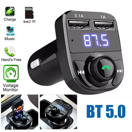 Car Charger with Wireless Bluetooth FM Transmitter – Hands-Free Calling & MP3 Music Stereo Adapter with Dual USB Ports