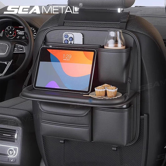 SEAMETAL 8-in-1 Car Seat Back Storage Bag – Foldable Tray & Multi-Function Organizer