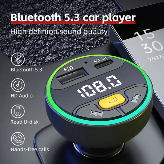 Car FM Transmitter – Bluetooth 5.3 Hands-Free Wireless Car Kit with USB-C Charger & MP3 Player