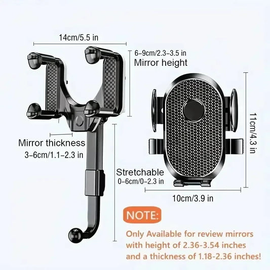 Rearview Mirror Phone Holder – 360° Rotating Universal Mount