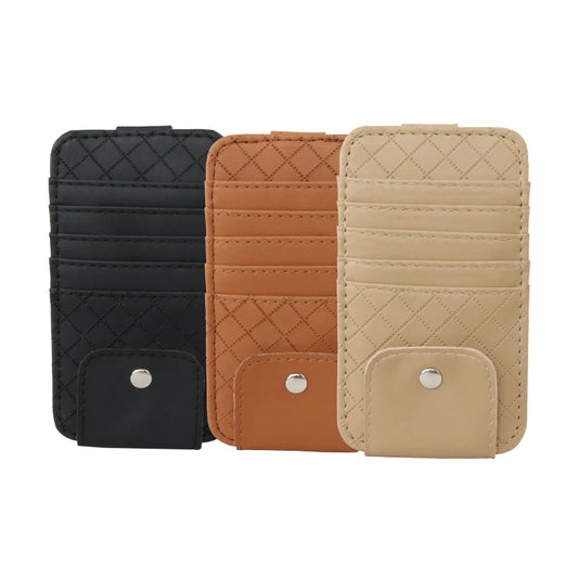 Car Sun Visor Organizer – Leather Storage Pocket for Cards, Glasses & Essentials